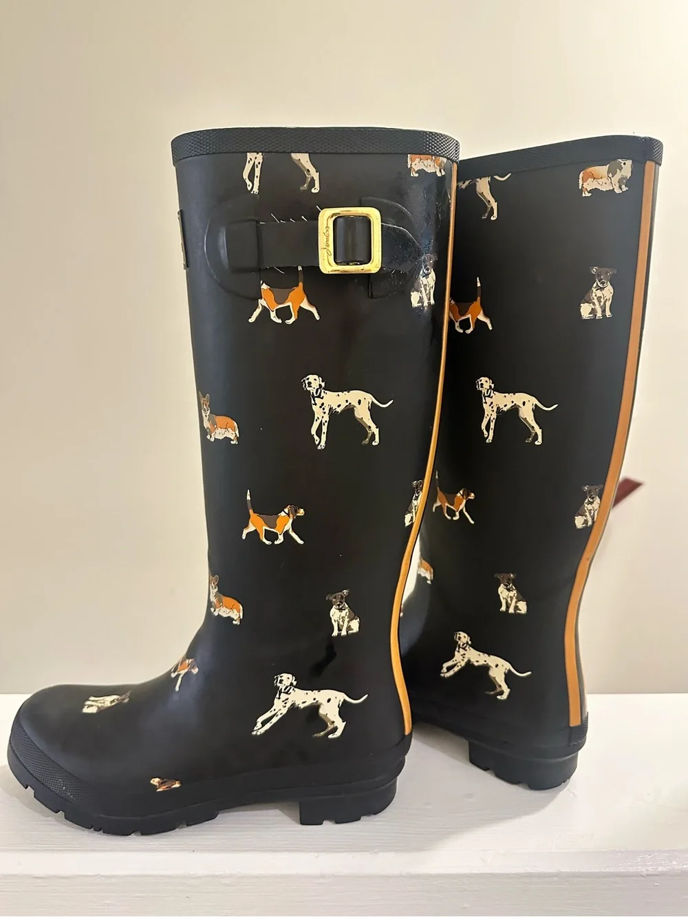 Joules Black Dog Print Tall Rain Boots Wellies EU 38 US 7.5/8